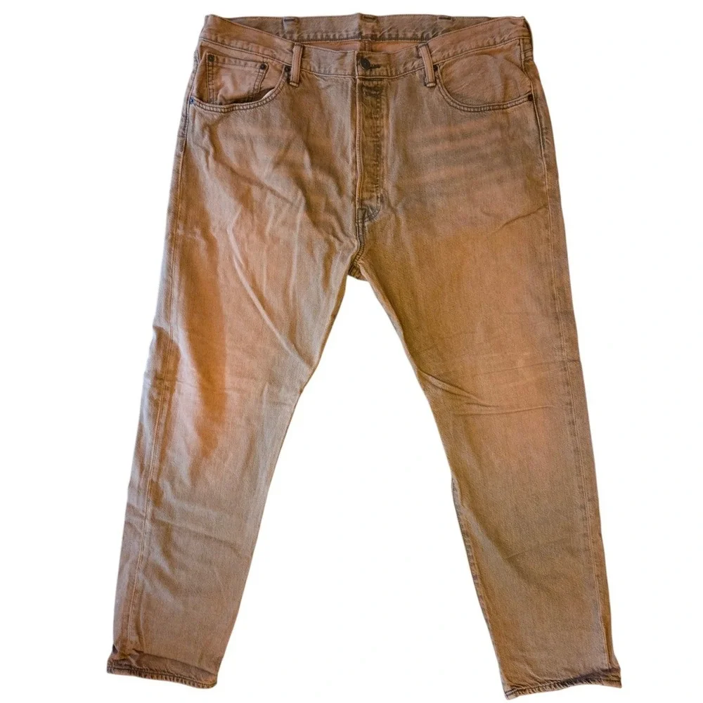 Levis 501 CT Mens Beige Tapered Leg Button Fly Denim Jeans 40x32 Sun Faded